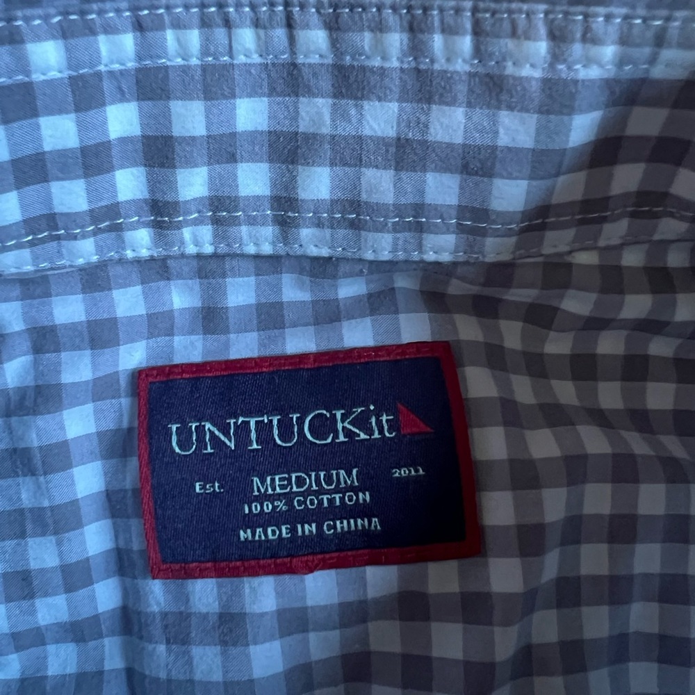 Untuckit Button Down Shirt Medium Gray Gingham No… - image 2